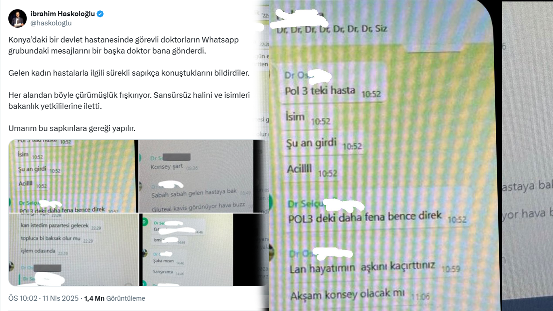 Konya’da Doktorların Kadın Hastalarla İlgili Ahlak Dışı Mesajları İfşa Oldu